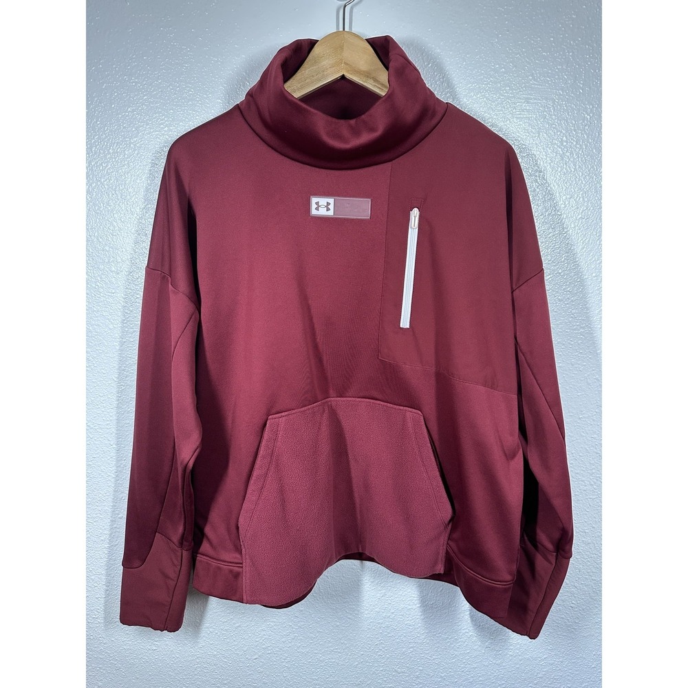 Under Armour Pullover Women's Large Loose Fit Fleece Funnel Neck Pocket Athletic